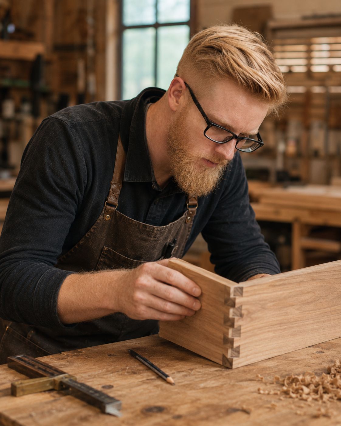 Dennis fügt eine Holzbox mit Schwalbenschwanz-Verbindung